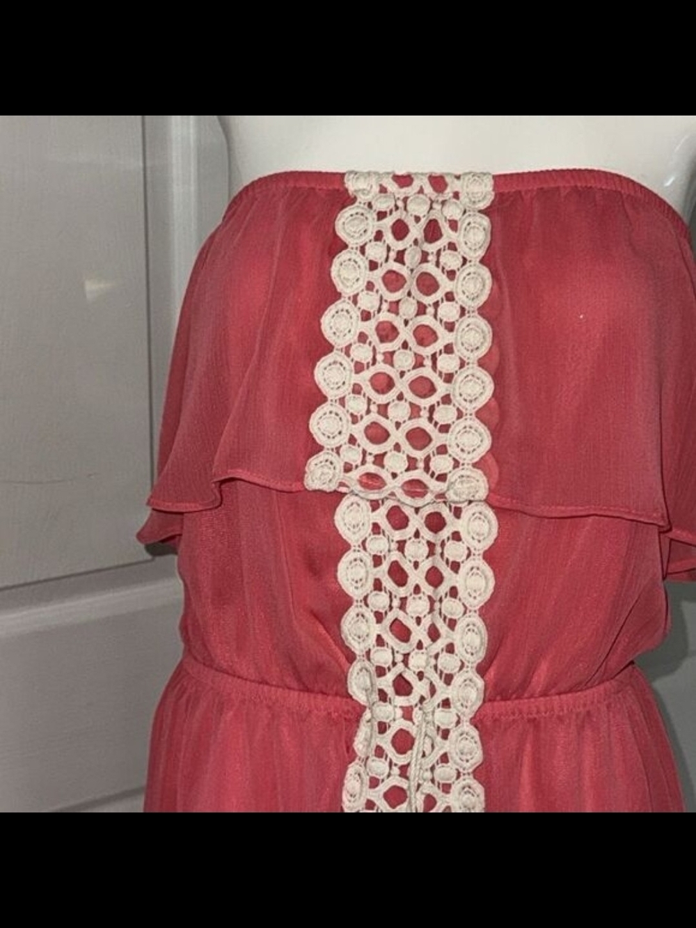 No Boundaries Coral Maxi Dress with Crochet Tassel Trim - Picture 4 of 7
